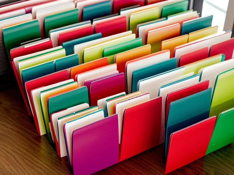 Dossiers de couleur classant les factures d'une petite entreprise par catégorie