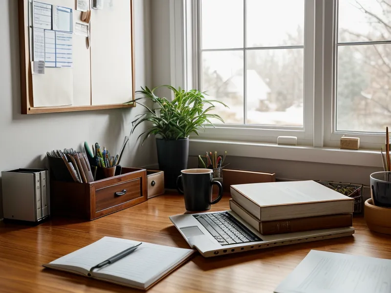 Espace de travail calme et organisé pour la gestion administrative, propice au bien-être au travail