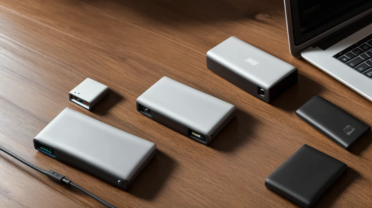 Disque dur externe utilisé pour la sauvegarde comptable d'une auto-entrepreneuse, matériel clé de la gestion administrative