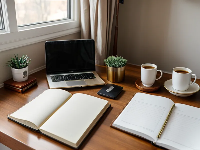 Support pour ordinateur portable sur un bureau ergonomique, pensé pour le bien-être de l'auto-entrepreneur